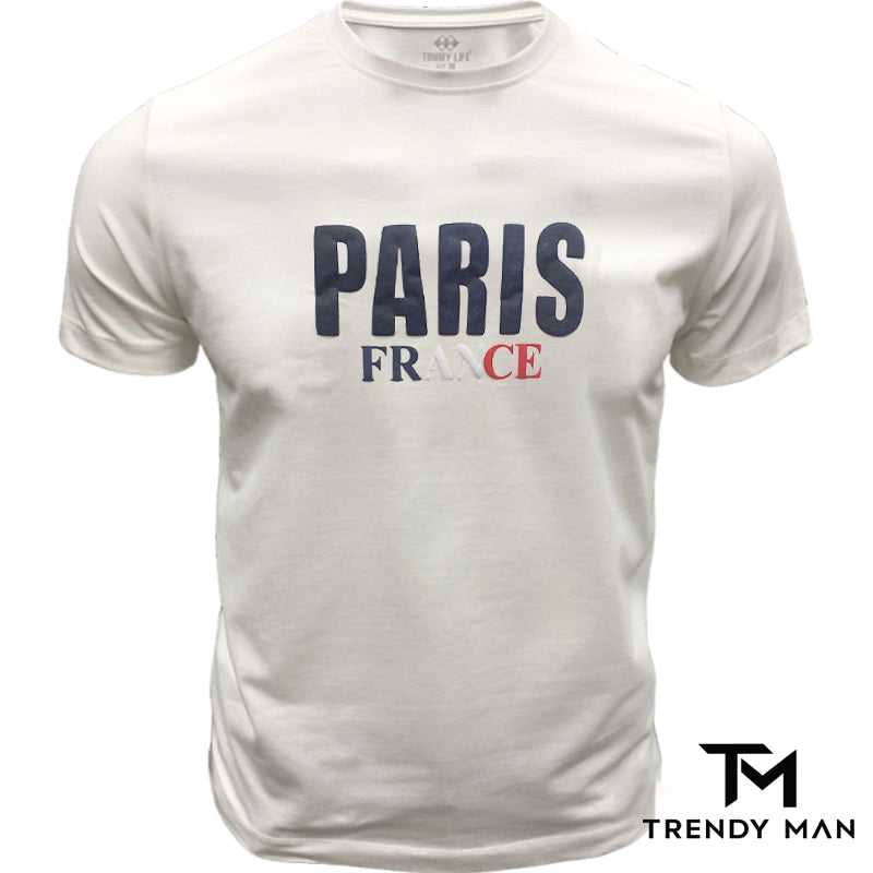 Мъжка тениска ''PARIS'' в бял цвят R819